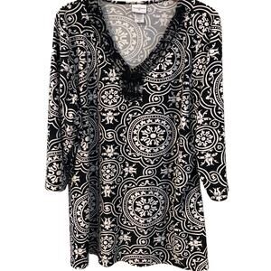 Jaclyn Smith Top Women's Size 3x Pullover Liquid Knit Coquette Paisley Beaded